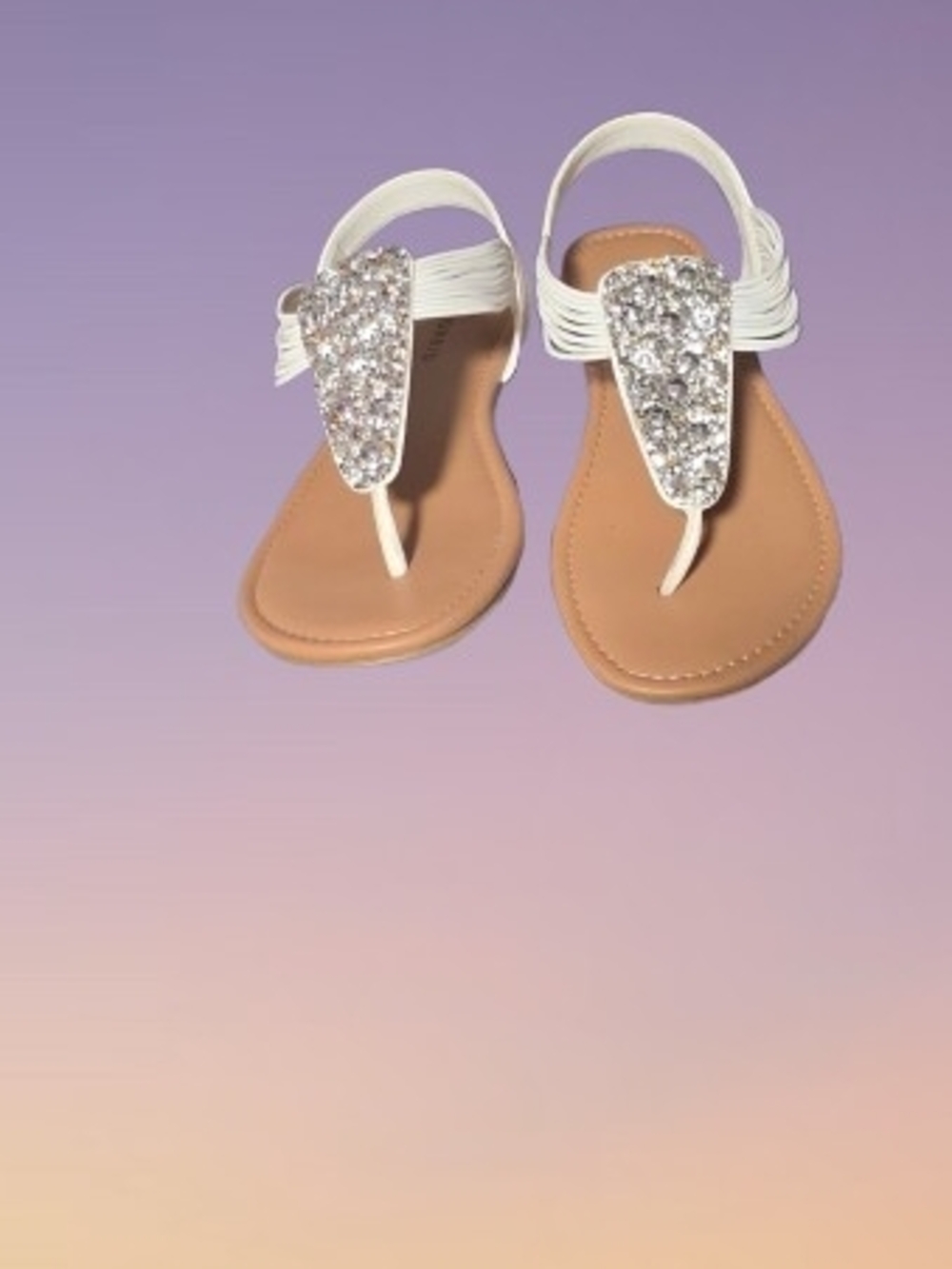 Women's White Embellished T-Strap Sandals - Picture 2 of 2